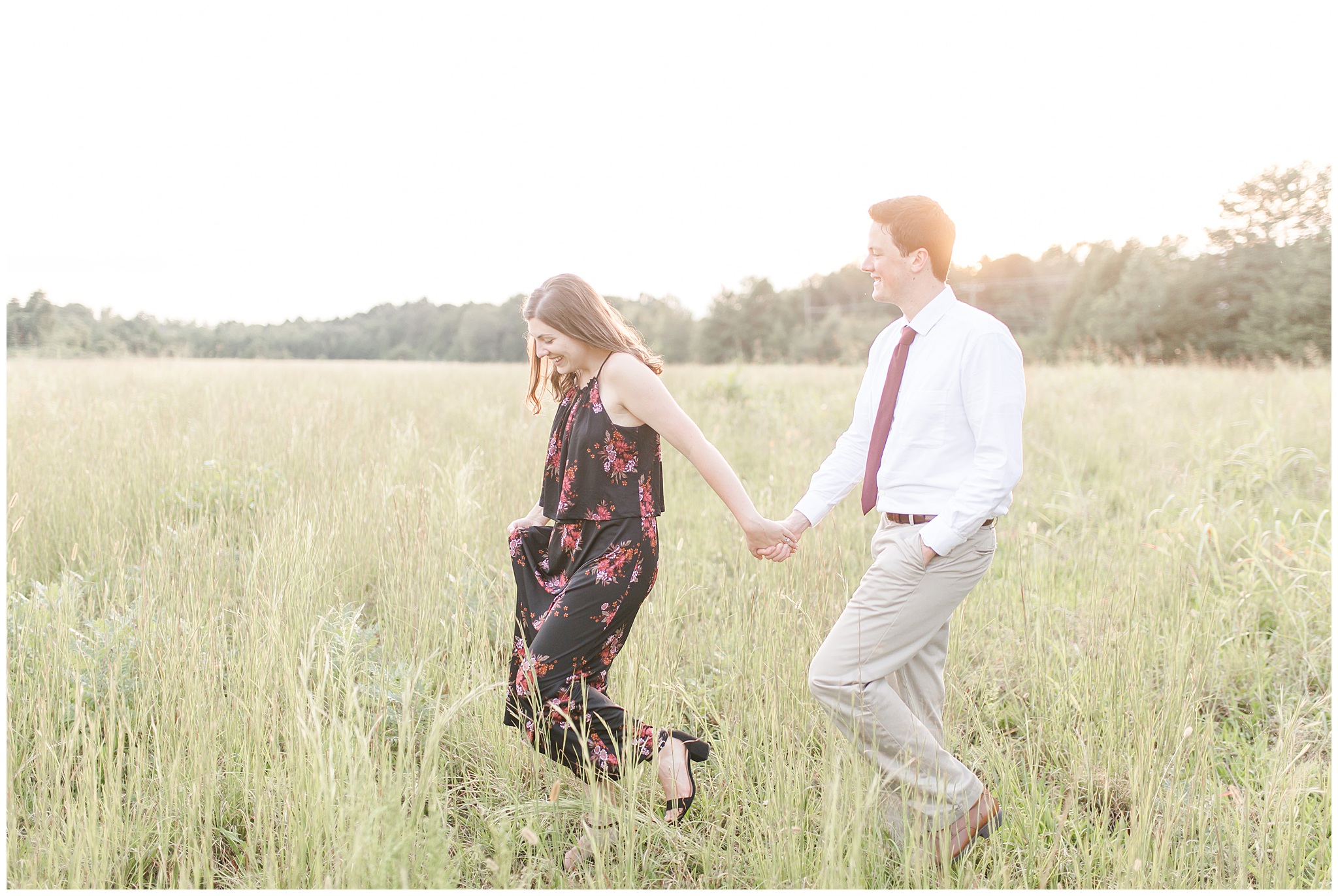 fall field engagement session in stanley, nc