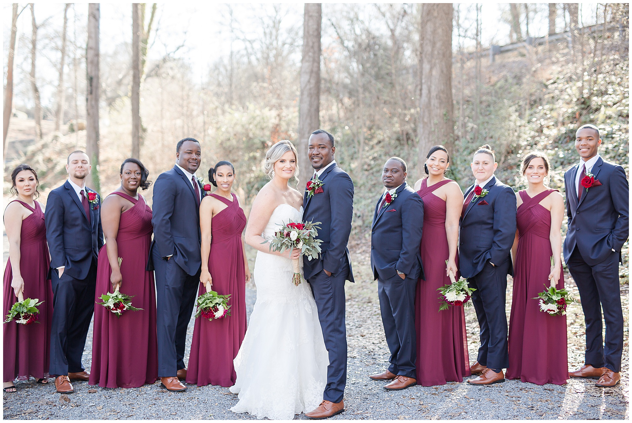 bridal party, beautiful navy and burgundy wedding at the laboratory mill with hypimages